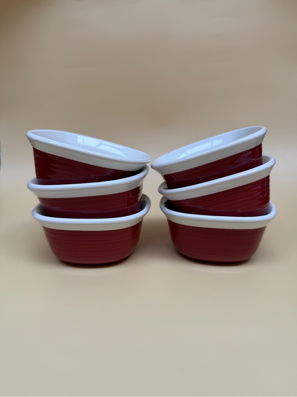 Corningware Etch Red and White Stoneware 7oz Ramekin - Set of 6